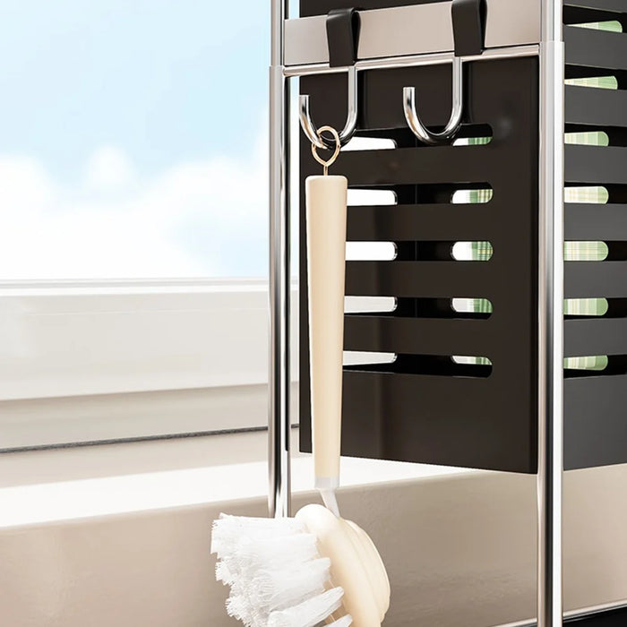 Kitchen Sink Organizer Rack Sponge Holder Dish Cloth Drying Rack with Drainage - Matte Black - 6