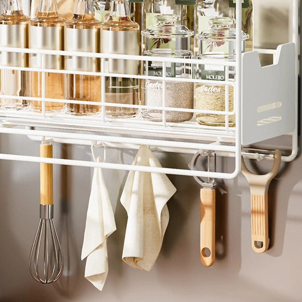 Magnetic Pull-Out Fridge Storage Rack Spice Organizer with Hooks - White - 6