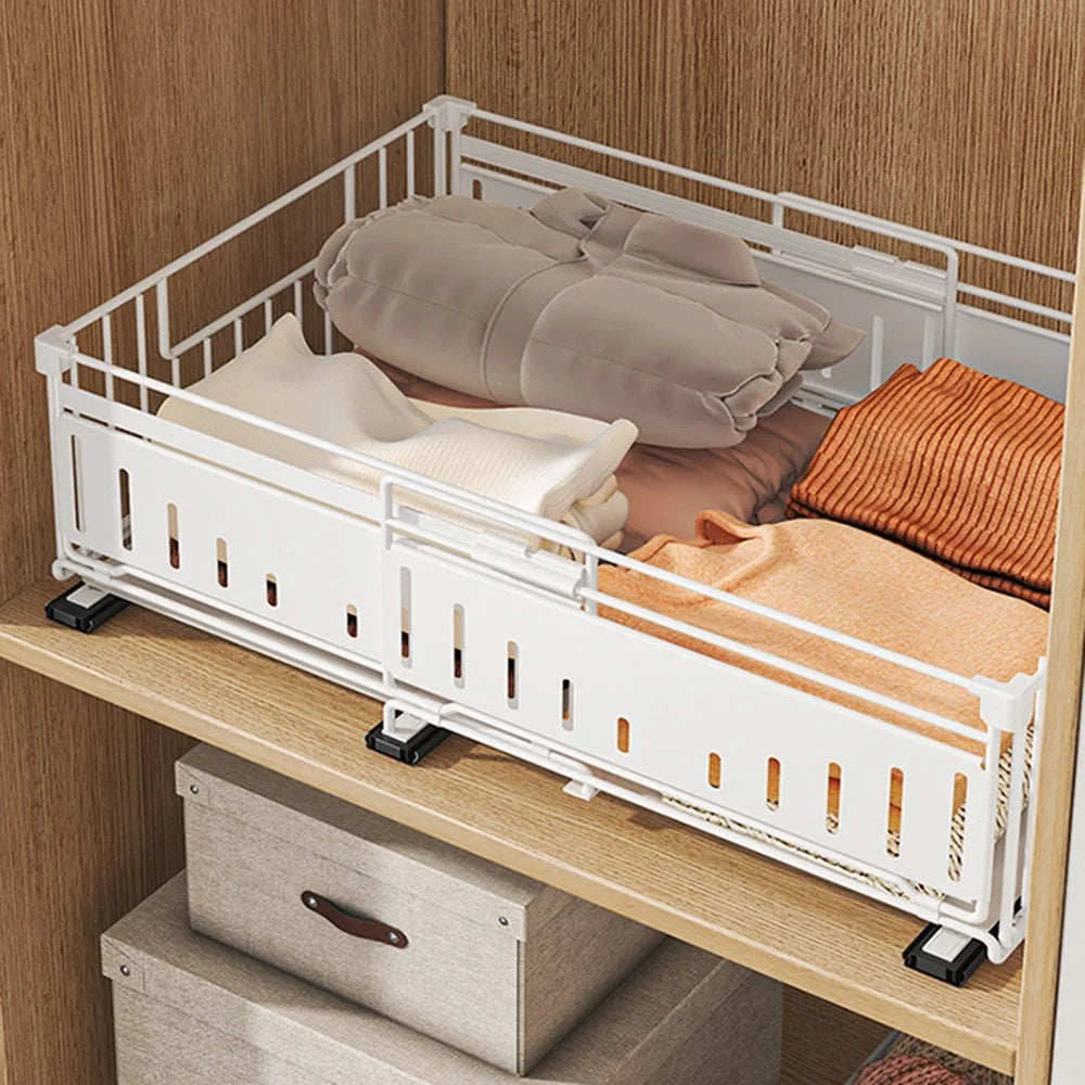 Kitchen Drawer Organizer Expandable Pull Out Storage Basket Cabinet Shelf Rack - Black - 5