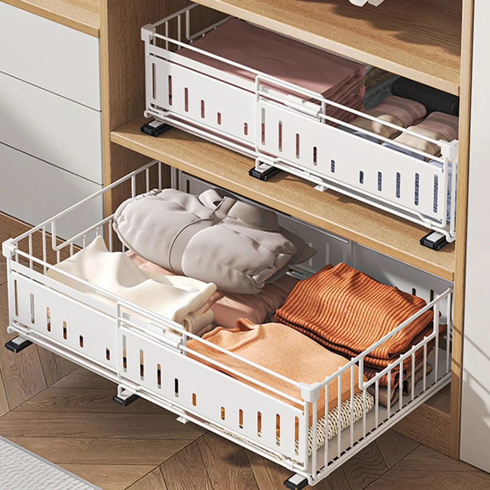 Kitchen Drawer Organizer Expandable Pull Out Storage Basket Cabinet Shelf Rack - Black - 6