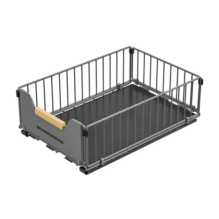 Size S 24.5 x 37.5 x 12cm Pull Out Kitchen Cabinet Organizer Rack Slide Drawer Basket - Grey - 1