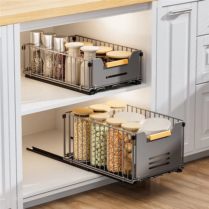 Size S 24.5 x 37.5 x 12cm Pull Out Kitchen Cabinet Organizer Rack Slide Drawer Basket - Grey - 3