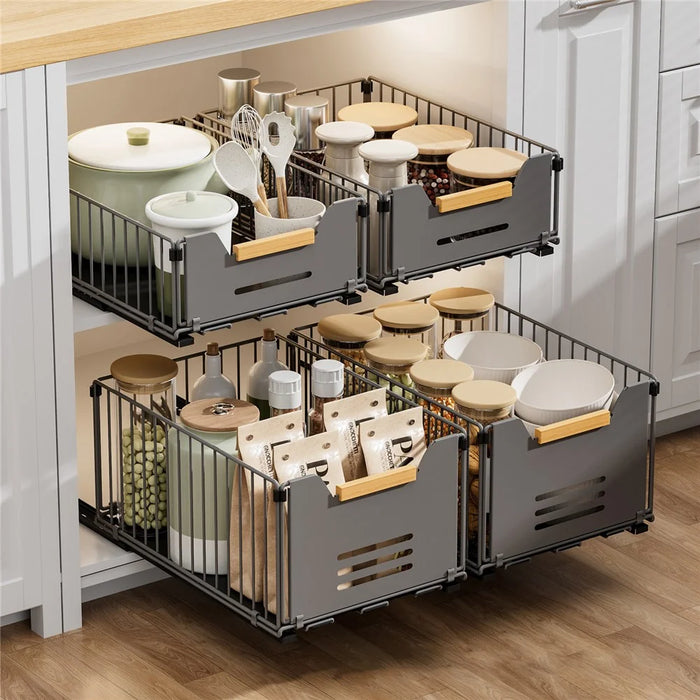 Size S 24.5 x 37.5 x 12cm Pull Out Kitchen Cabinet Organizer Rack Slide Drawer Basket - Grey - 4