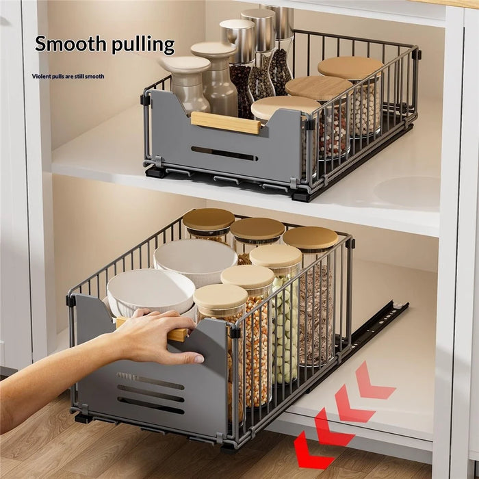 Size S 24.5 x 37.5 x 12cm Pull Out Kitchen Cabinet Organizer Rack Slide Drawer Basket - Grey - 6