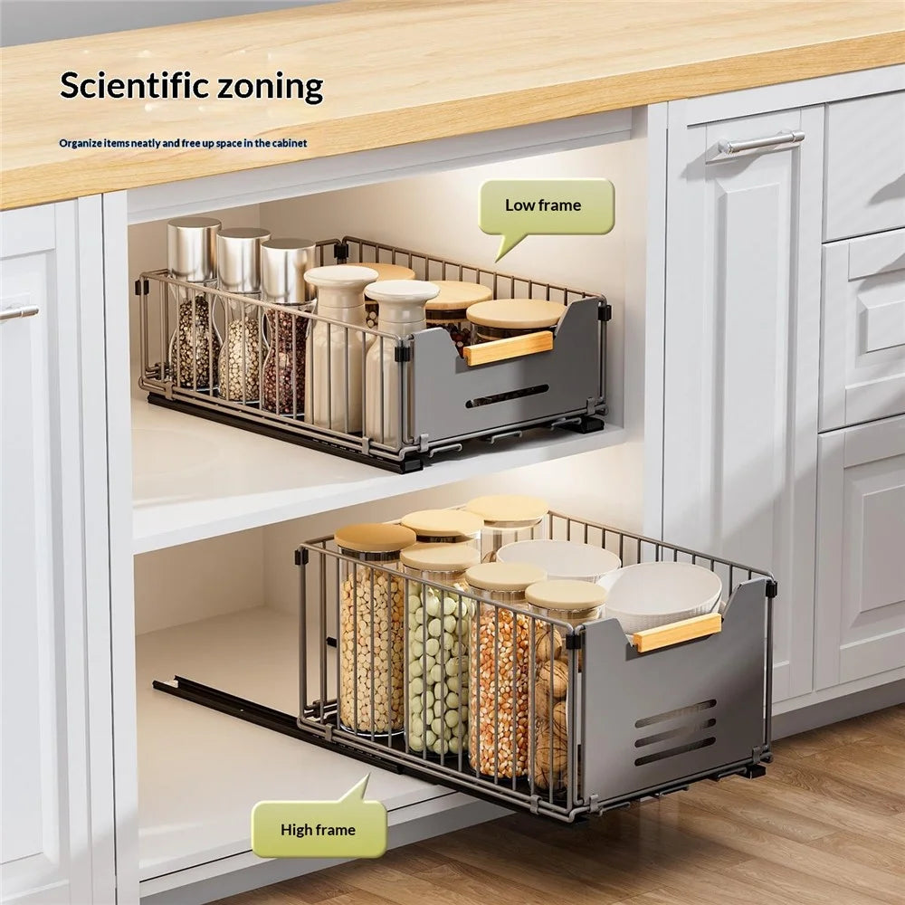 2Pcs Size S 24.5 x 37.5 x 12cm Pull Out Kitchen Cabinet Organizer Rack Slide Drawer Basket - Grey - 4