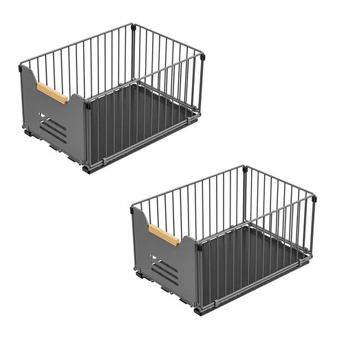 2Pcs Size L 24.5 x 37.5 x 1Pcm Pull Out Kitchen Cabinet Organizer Rack Slide Drawer Basket - Grey - 1