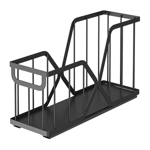 Kitchen Pull Out Drawer Organizer X-Type Slide Storage Basket, Size L - Black - 1