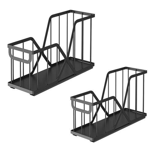 2Pcs Kitchen Pull Out Storage Basket X-Type Slide Organizer Rack, Size S + Size L - Black - 1