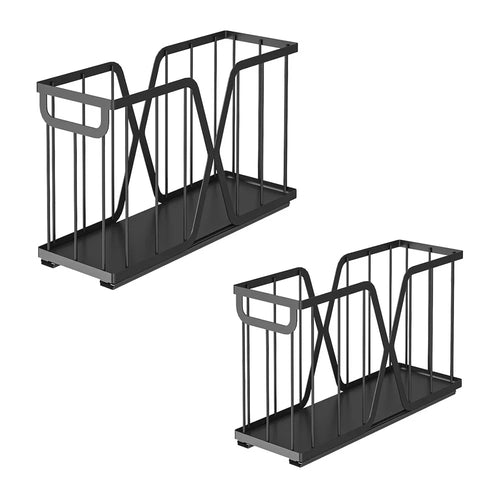 2Pcs Kitchen Drawer Pull-Out Storage Basket X Frame Narrow Space Organizer, Size S + Size L - Black - 1