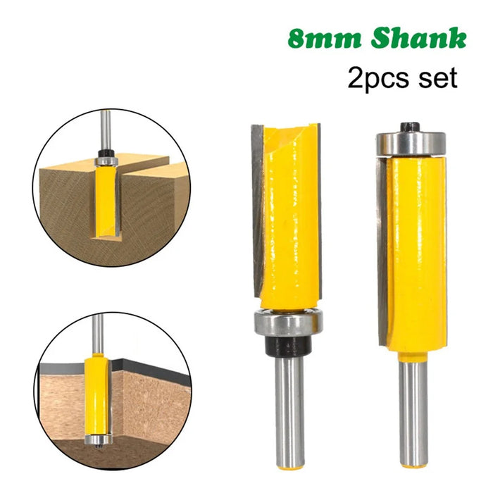 MC02214 2Pcs / Set 8mm Shank Flush Trim Router Bit Straight End / Bearing Trimming Template Wood Milling Cutter with Plastic Box - 3