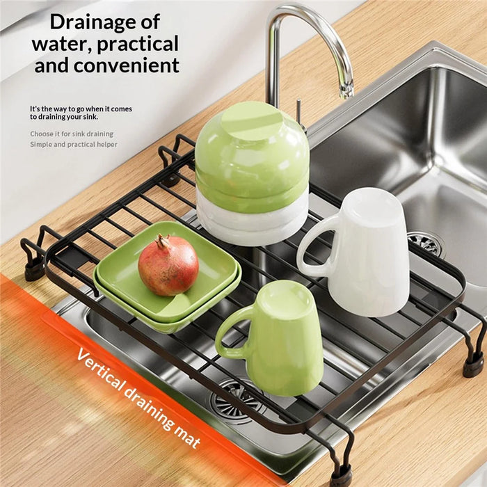 Expandable Over Sink Dish Drying Rack Kitchen Drainer Shelf, One-Way Retractable - Black - 2