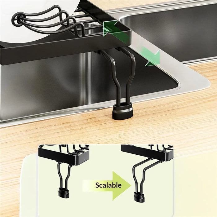 Expandable Over Sink Dish Drying Rack Kitchen Drainer Shelf, One-Way Retractable - Black - 3
