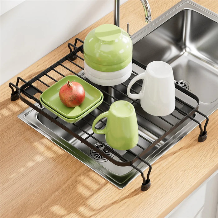 Expandable Over Sink Dish Drying Rack Kitchen Drainer Shelf, One-Way Retractable - Black - 5