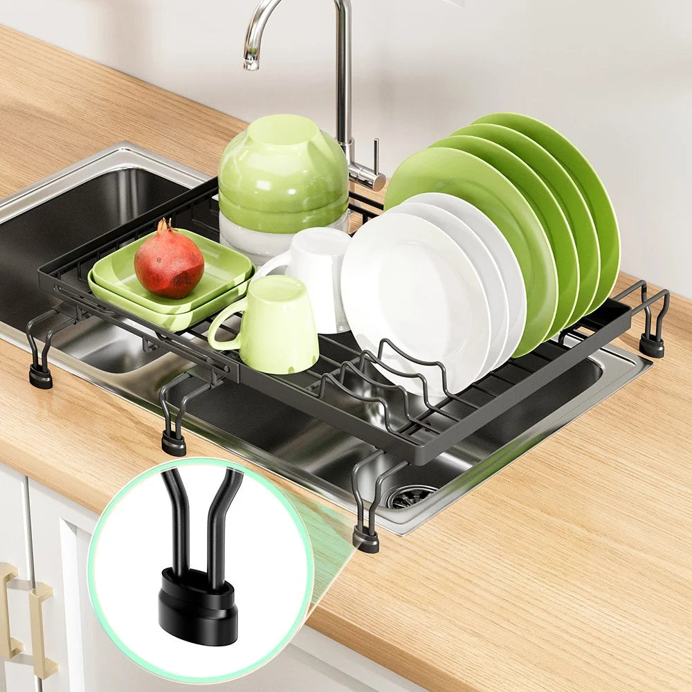 Expandable Over Sink Dish Drying Rack Kitchen Drainer Shelf, Dual-Way Retractable - Black - 2