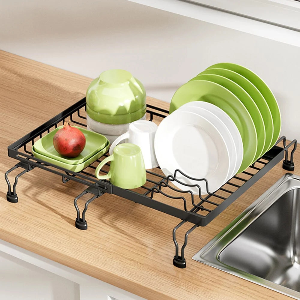 Expandable Over Sink Dish Drying Rack Kitchen Drainer Shelf, Dual-Way Retractable - Black - 3