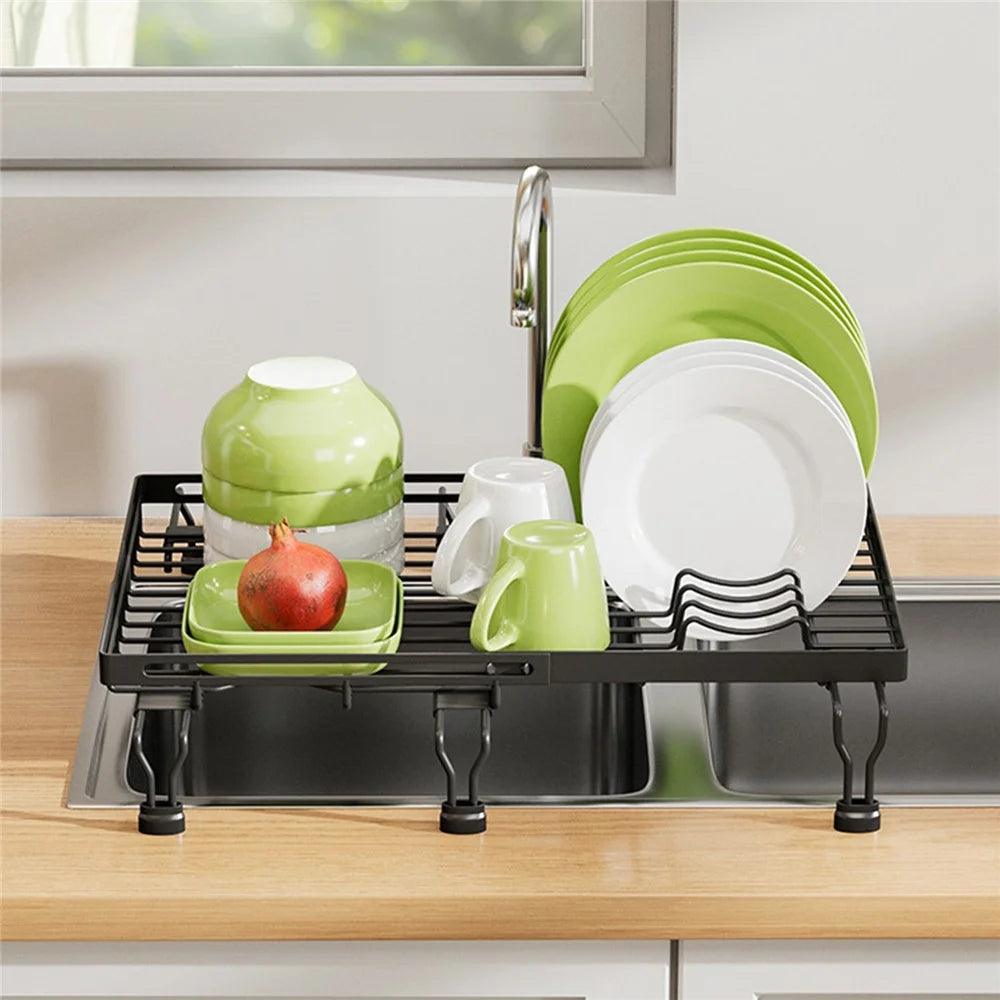 Expandable Over Sink Dish Drying Rack Kitchen Drainer Shelf, Dual-Way Retractable - Black - 4
