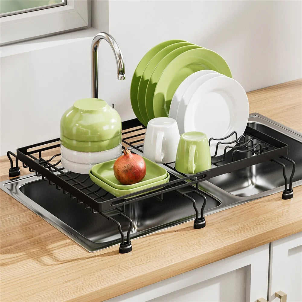 Expandable Over Sink Dish Drying Rack Kitchen Drainer Shelf, Dual-Way Retractable - Black - 5