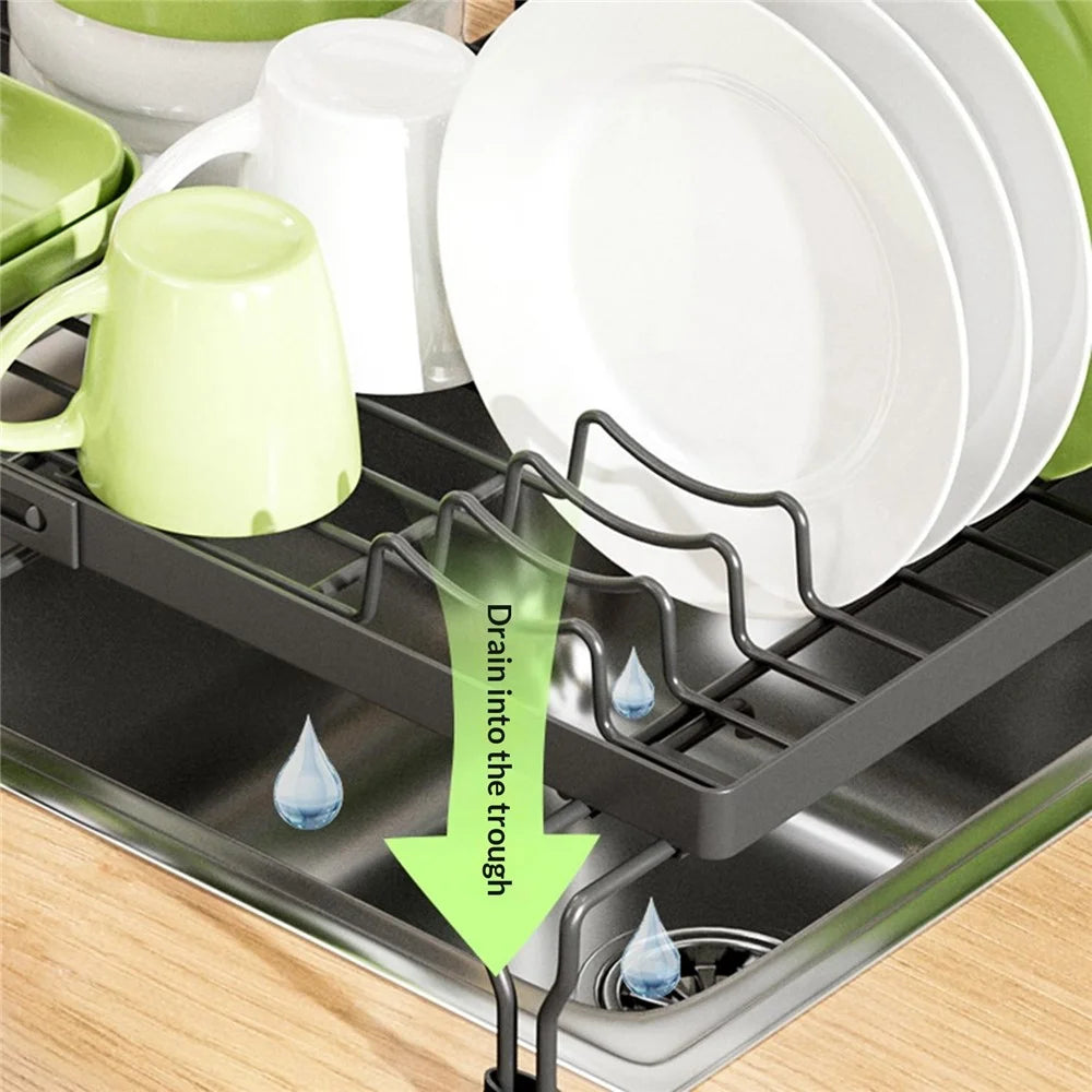 Expandable Over Sink Dish Drying Rack Kitchen Drainer Shelf, Dual-Way Retractable - Black - 6