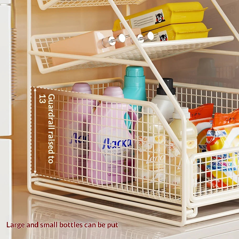 Small Size Under Sink Storage Rack 3-Tier Iron Pull Out Cabinet Drawer Basket for Bathroom Kitchen - White - 4