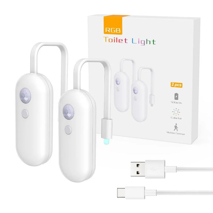 F27 2Pcs Toilet Sensor Light RGB Motion Sensor Night Light for Bathroom Atmosphere Lamp - White - 1