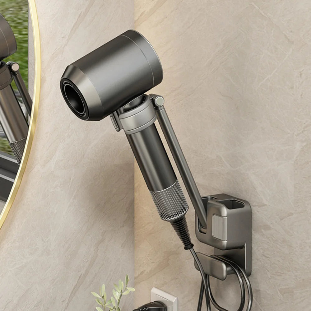 Adjustable Hands Free Hair Dryer Holder Wall Mounted No Drill Bathroom Hair Dryer Storage Rack - Gray - 3
