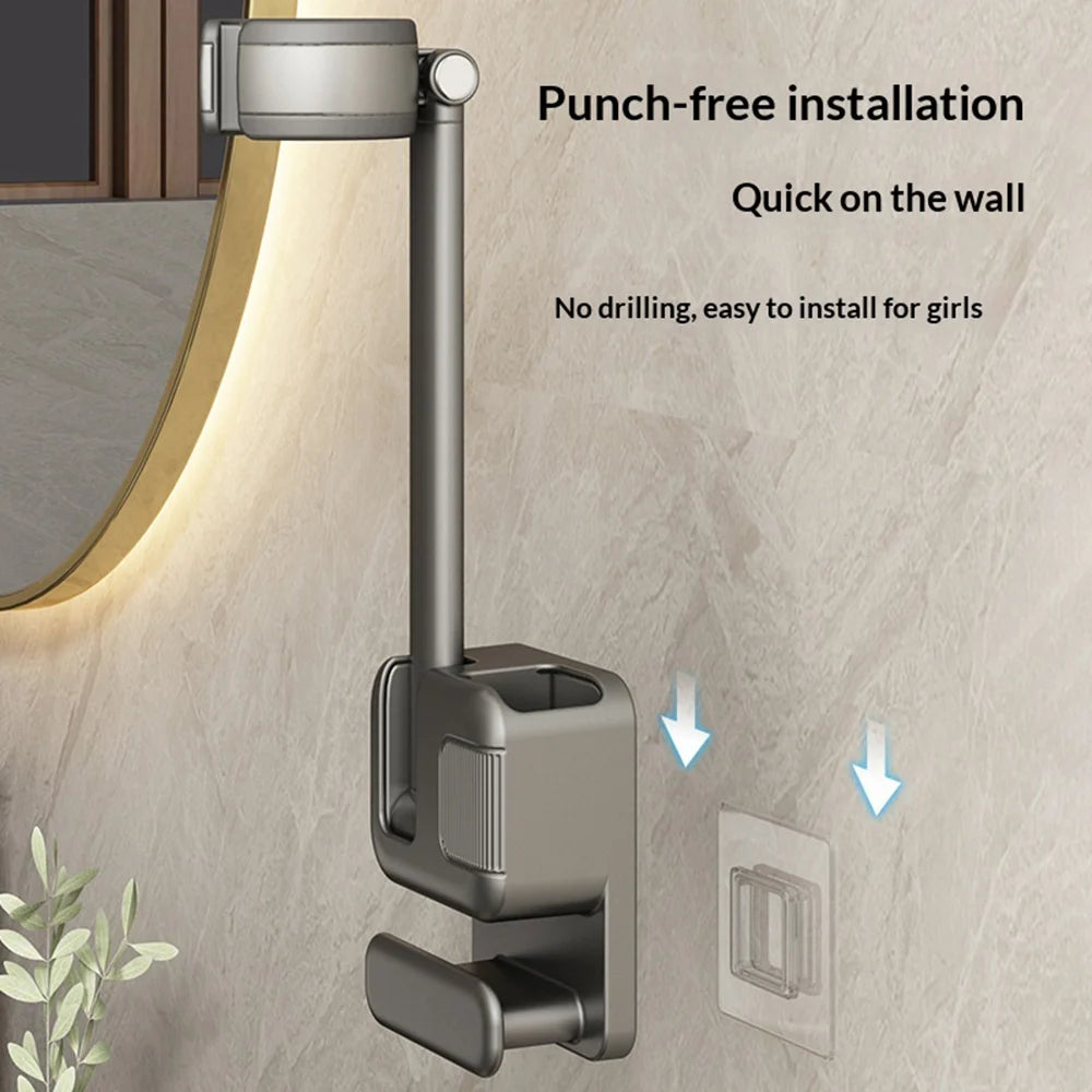 Adjustable Hands Free Hair Dryer Holder Wall Mounted No Drill Bathroom Hair Dryer Storage Rack - Gray - 4