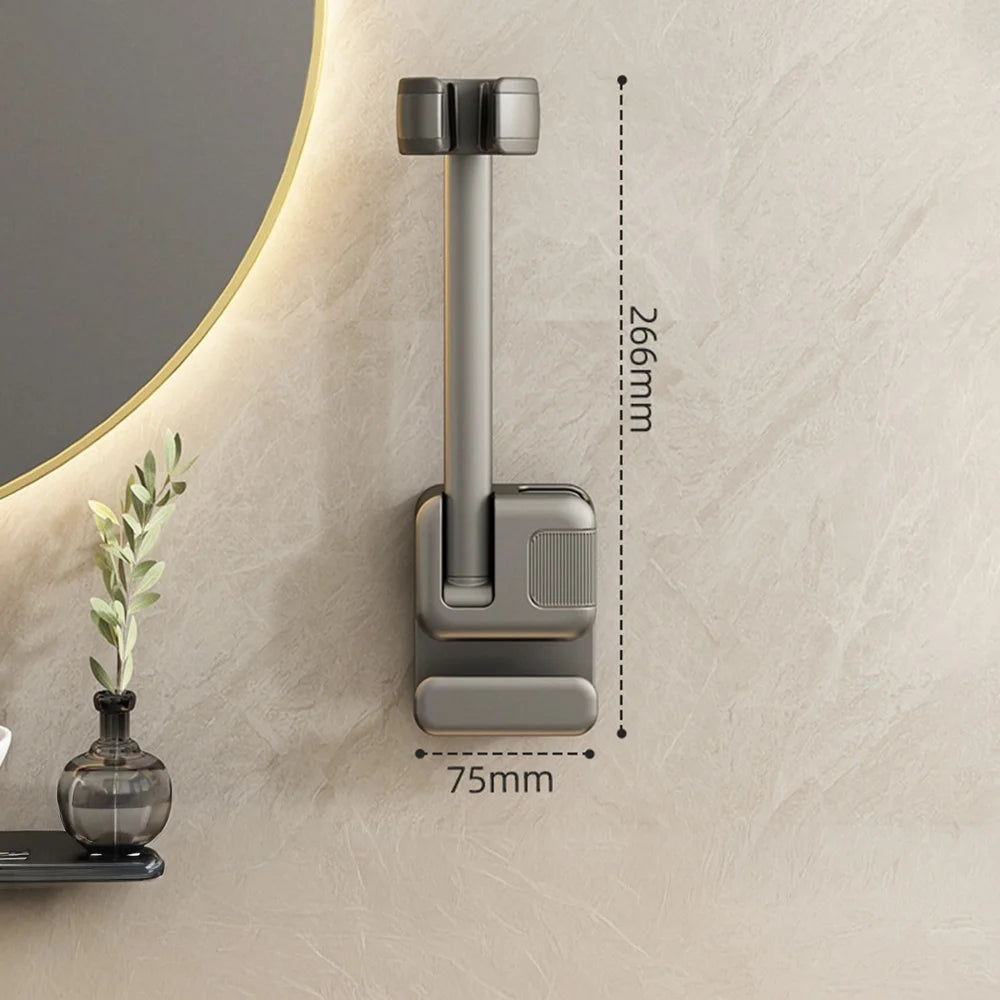 Adjustable Hands Free Hair Dryer Holder Wall Mounted No Drill Bathroom Hair Dryer Storage Rack - Gray - 6