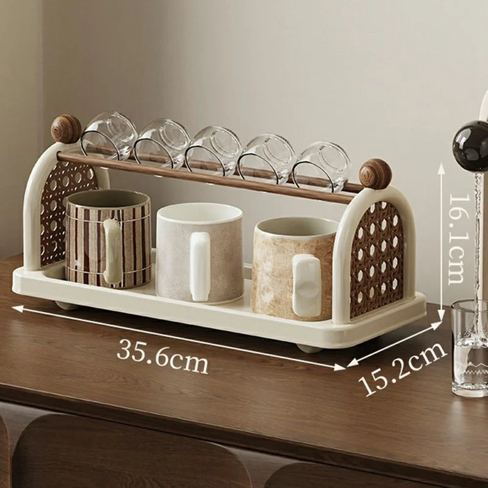 Cup Holder Rack Desktop Organizer Water Glasses Storage Shelf for Kitchen Bathroom Mugs Glasses - White - 1