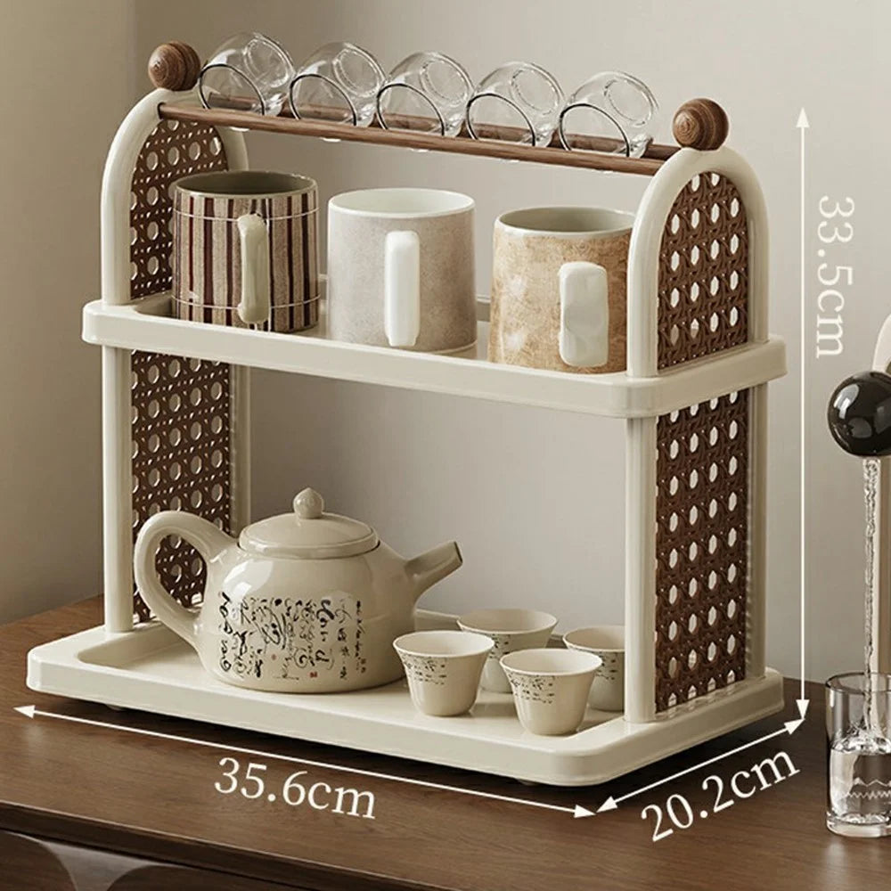 2 Layer Cup Holder Rack Desktop Organizer Water Glasses Storage Shelf for Kitchen Bathroom Mugs Glasses - White - 1