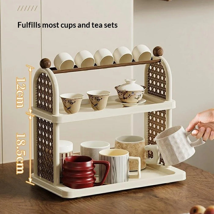 2 Layer Cup Holder Rack Desktop Organizer Water Glasses Storage Shelf for Kitchen Bathroom Mugs Glasses - White - 2