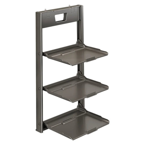 3-Layer Kitchen Suction Cup Shelf Foldable Wall Mount Vegetable Preparation Aluminum No Drill Organizer Rack - Grey - 1
