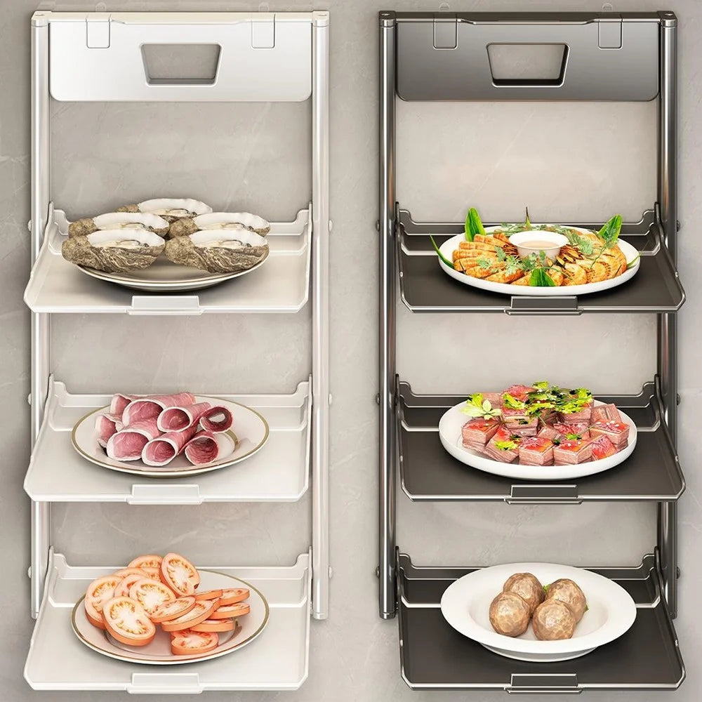 3-Layer Kitchen Suction Cup Shelf Foldable Wall Mount Vegetable Preparation Aluminum No Drill Organizer Rack - Grey - 5