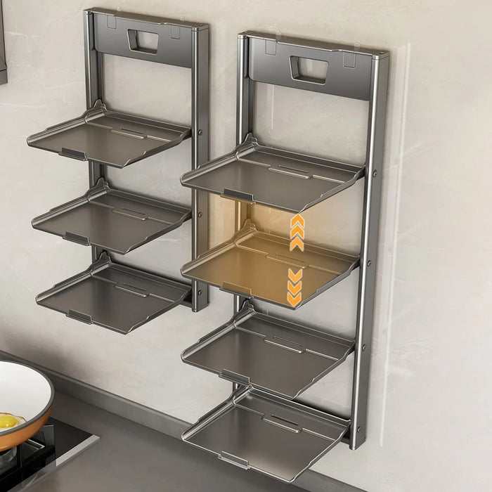 4-Layer Kitchen Suction Cup Shelf Foldable Wall Mount Vegetable Preparation Aluminum No Drill Organizer Rack - Grey - 3