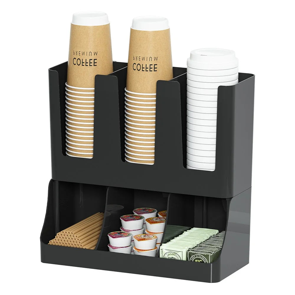 Wall Mount Disposable Cup Dispenser Organizer Storage Rack Coffee Cup Holder with Straw Storage for Coffee Bar Kitchen - Black - 1