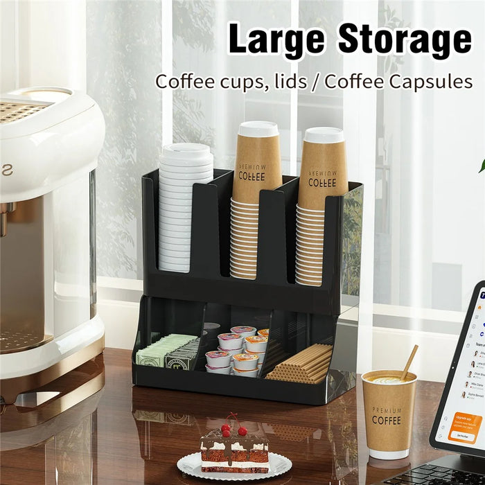 Wall Mount Disposable Cup Dispenser Organizer Storage Rack Coffee Cup Holder with Straw Storage for Coffee Bar Kitchen - Black - 3