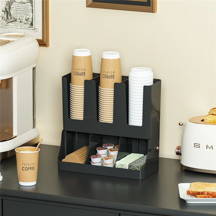 Wall Mount Disposable Cup Dispenser Organizer Storage Rack Coffee Cup Holder with Straw Storage for Coffee Bar Kitchen - Black - 4