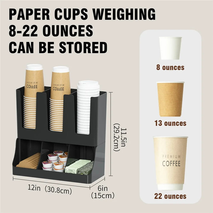 Wall Mount Disposable Cup Dispenser Organizer Storage Rack Coffee Cup Holder with Straw Storage for Coffee Bar Kitchen - Black - 5