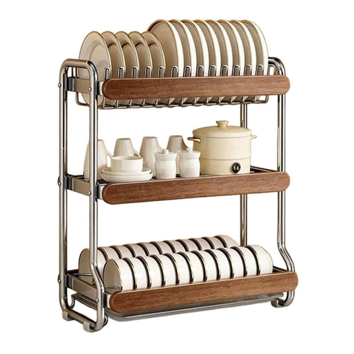 3-Tier  Stainless Steel Dish Drying Rack Dish Drainer Bowl Kitchen Organizer - 1