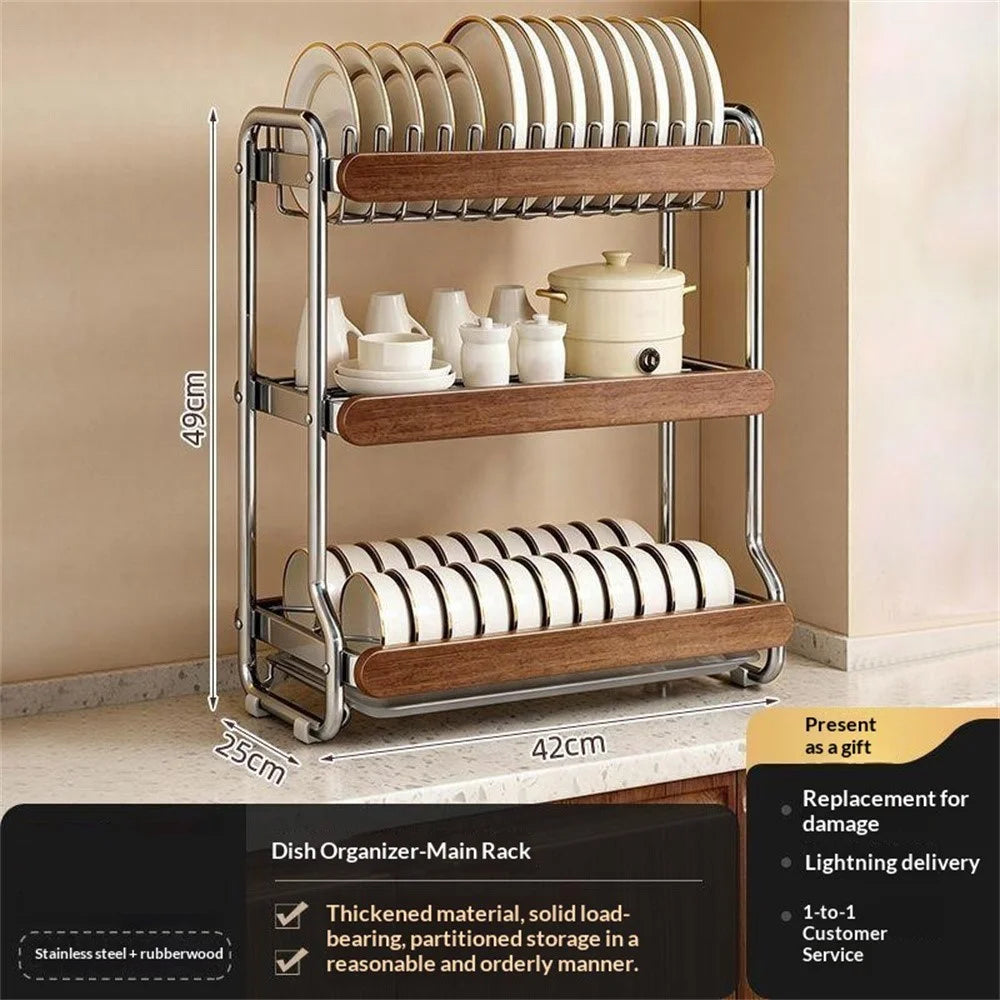 3-Tier  Stainless Steel Dish Drying Rack Dish Drainer Bowl Kitchen Organizer - 6