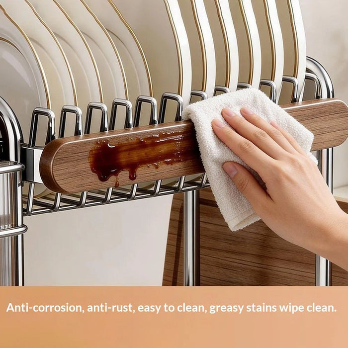 3-Tier Stainless Steel Dish Drying Rack Dish Drainer Bowl Kitchen Organizer with Chopstick Cutlery Holder Cutting Board Rack - 4
