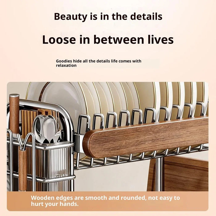 3-Tier Stainless Steel Dish Drying Rack Dish Drainer Bowl Kitchen Organizer with Chopstick Cutlery Holder Cutting Board Rack - 5