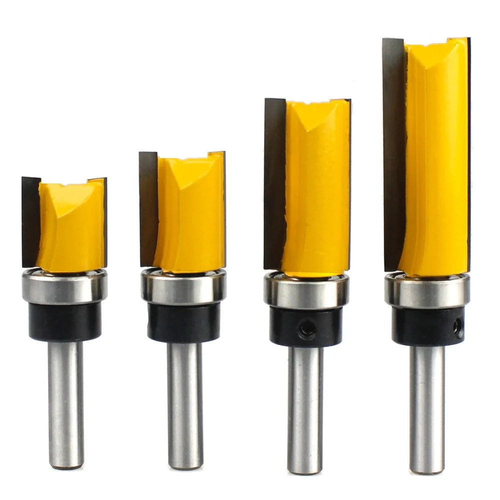 MC03007-8mm Shank 4Pcs / Set Template Trim Hinge Mortising Router Bit Woodworking Straight End Mill Trimmer Flush Trimming Cutter - 2