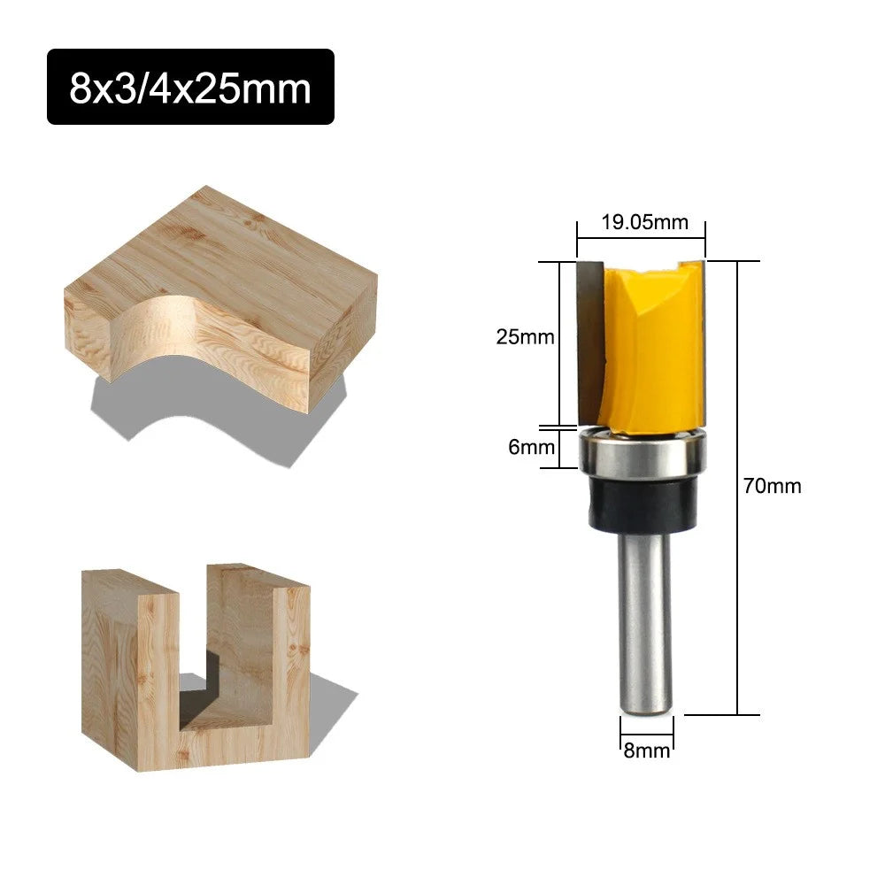 MC03007-8mm Shank 4Pcs / Set Template Trim Hinge Mortising Router Bit Woodworking Straight End Mill Trimmer Flush Trimming Cutter - 7