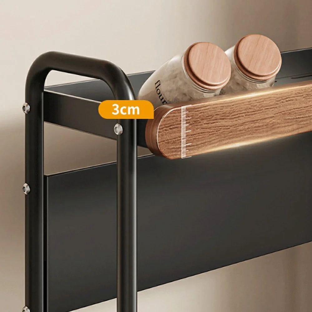 3-Tier 42x21x57cm Round Tube Kitchen Spice Rack with Knife Holder Carbon Steel Solid Wood Countertop Storage Organizer for Seasoning Bottles - 4