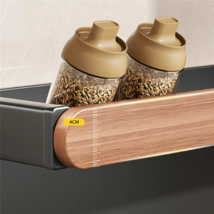 3-Tier 32x21x53cm Square Tube Kitchen Spice Rack with Knife Holder Carbon Steel Solid Wood Countertop Storage Organizer for Seasoning Bottles - 4