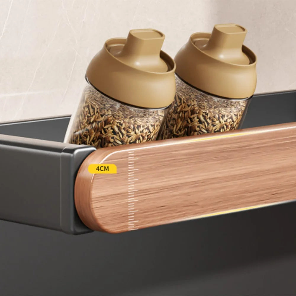 3-Tier 42x21x53cm Square Tube Kitchen Spice Rack with Knife Holder Carbon Steel Solid Wood Countertop Storage Organizer for Seasoning Bottles - 5