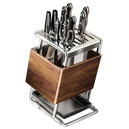 Kitchen Knife Block Holder Multifunctional Cutlery Storage Rack Kitchen Accessories with Drip Tray - 1