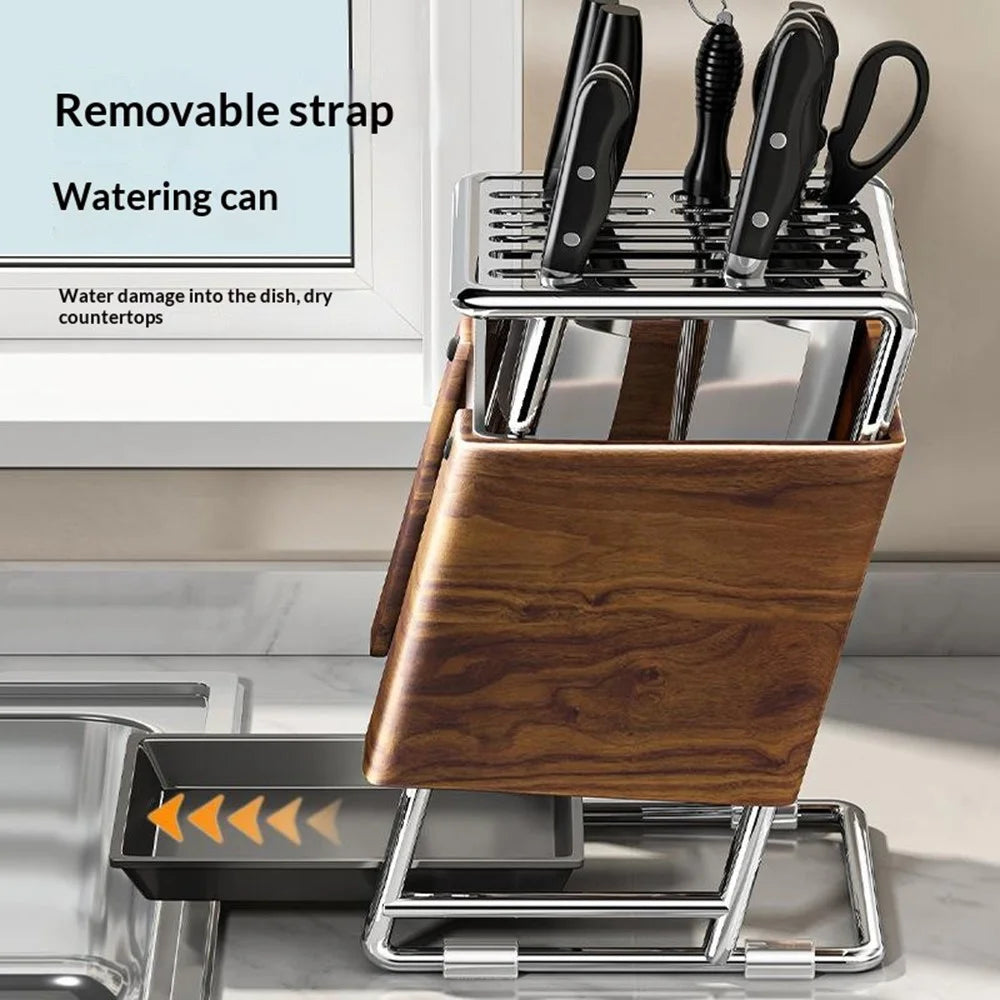 Kitchen Knife Block Holder Multifunctional Cutlery Storage Rack Kitchen Accessories with Drip Tray - 2