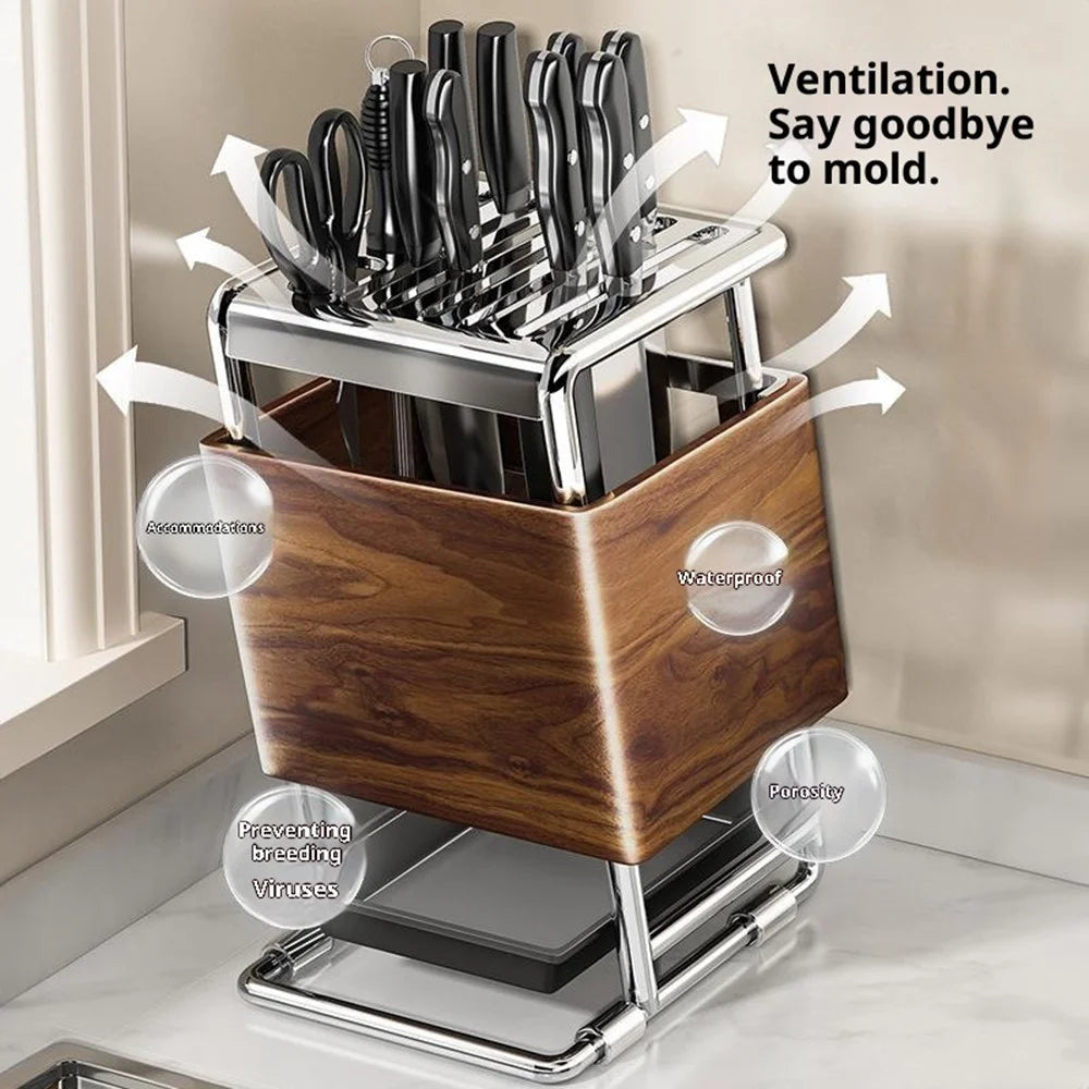 Kitchen Knife Block Holder Multifunctional Cutlery Storage Rack Kitchen Accessories with Drip Tray - 3