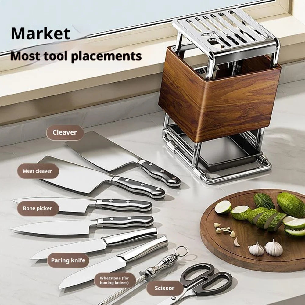 Kitchen Knife Block Holder Multifunctional Cutlery Storage Rack Kitchen Accessories with Drip Tray - 4